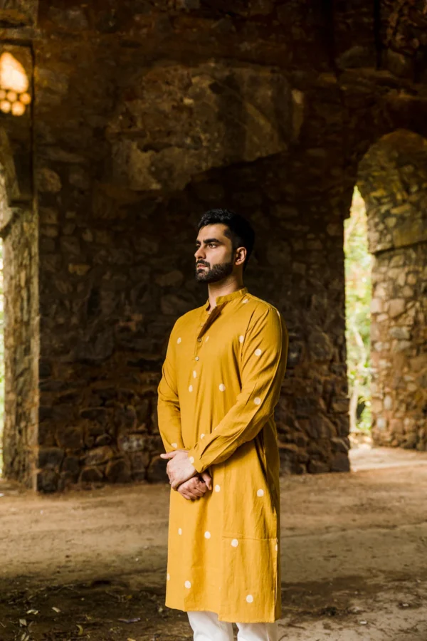 ANANDA : Jamdani Mustard Knee-Length Kurta - Image 2