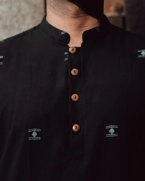SARVA : Jamdani Black Knee-Length Kurta - Image 3