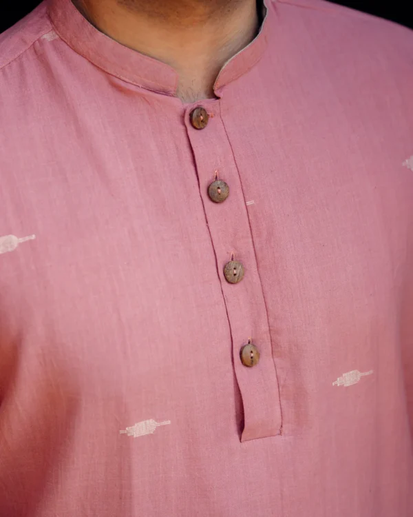 MUDRA : Jamdani Pink Knee-Length Kurta - Image 4