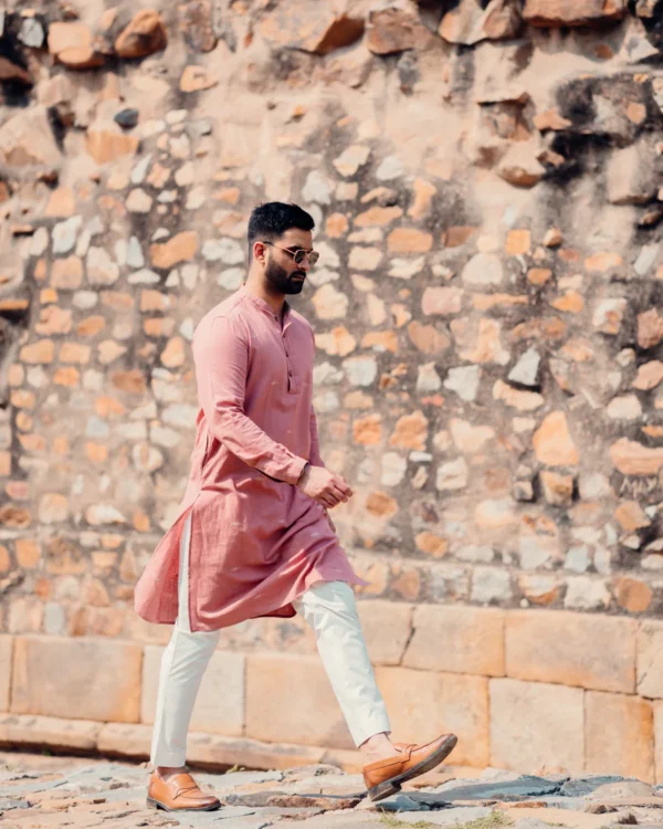 MUDRA : Jamdani Pink Knee-Length Kurta - Image 3