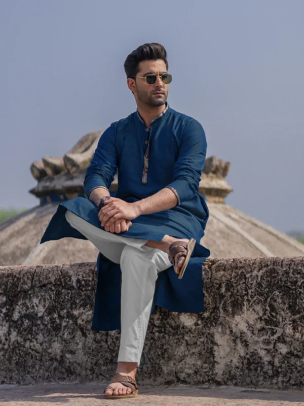 NEELAM : Mangalgiri Dark Blue Knee-Length Kurta - Image 2