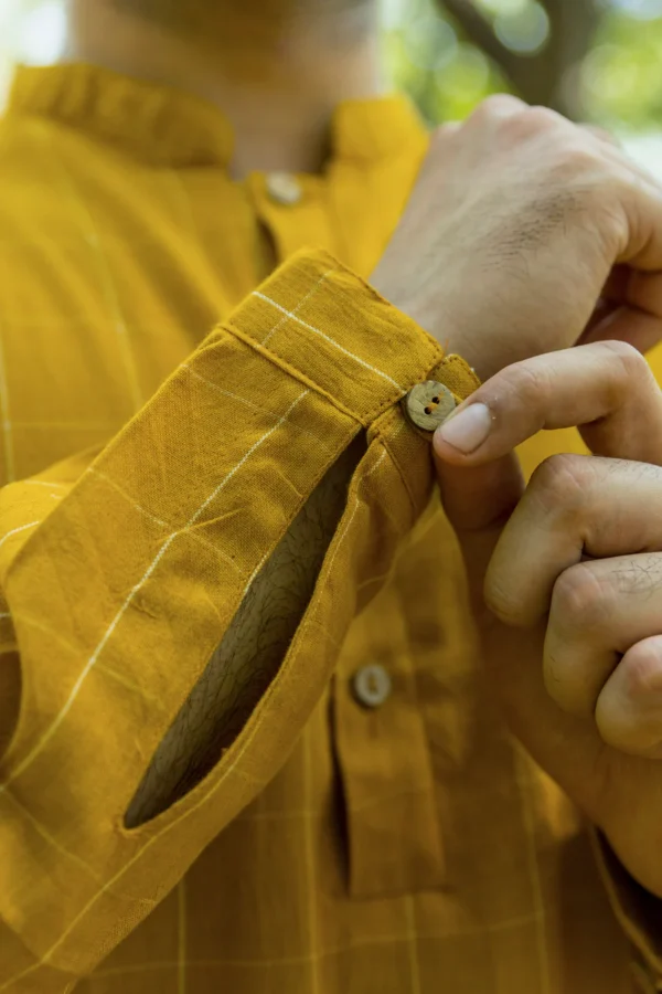 OCHRE : Cotton Mustard Yellow Knee-Length Kurta - Image 4