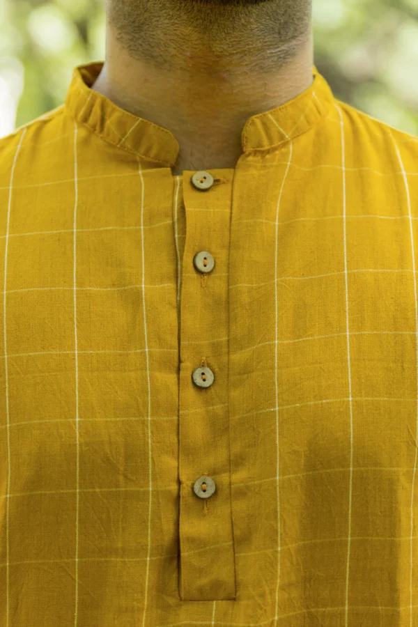 OCHRE : Cotton Mustard Yellow Knee-Length Kurta - Image 3