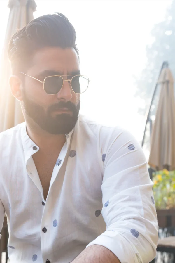 Veda : Jamdani White Full-sleeve Shirt - Image 3