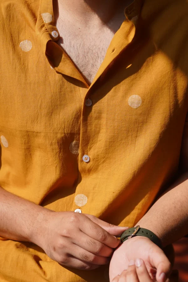 Ananta : Jamdani Mustard Half-sleeve Shirt - Image 3