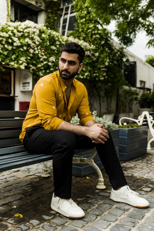 Aura : Jamdani Dull Mustard Full-sleeve Shirt - Image 3
