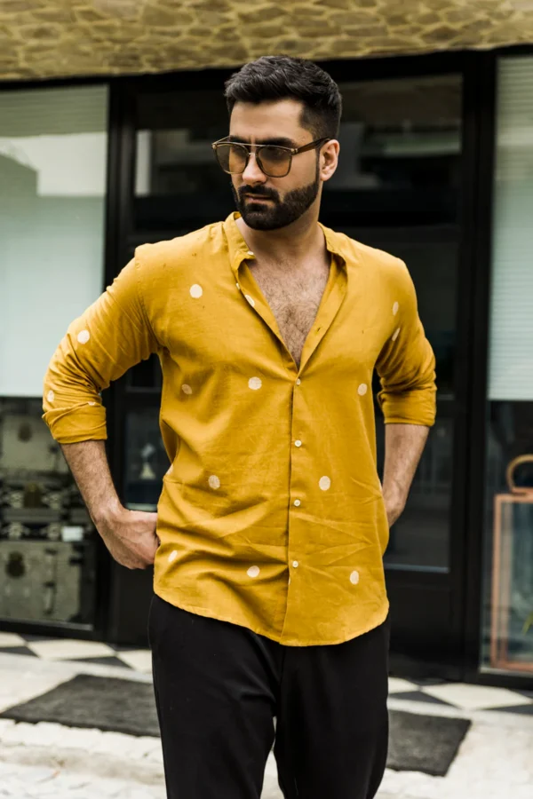 Aura : Jamdani Dull Mustard Full-sleeve Shirt