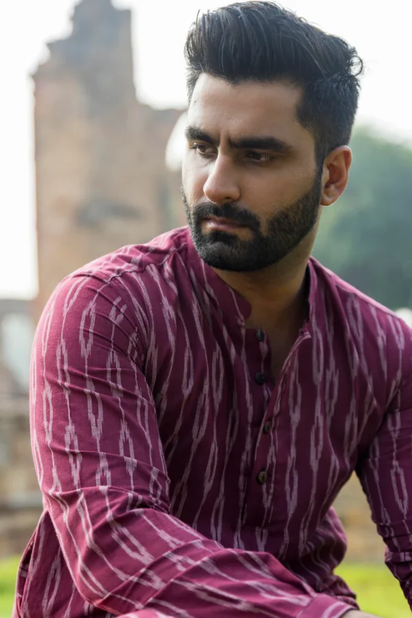 GULAAL : Ikkat Knee-Length Kurta - Image 3