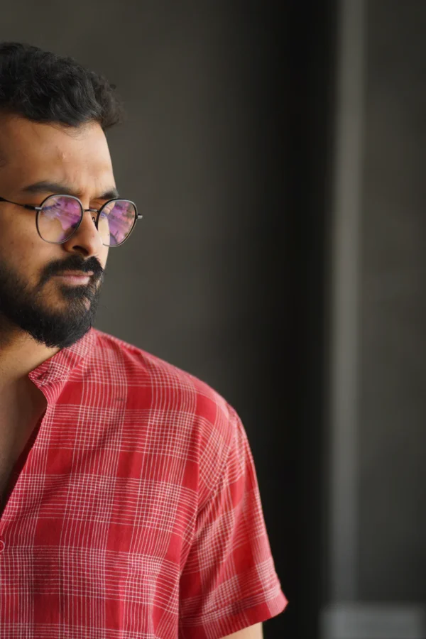 Blaze : Handwoven Cotton Red Half-sleeve Shirt
