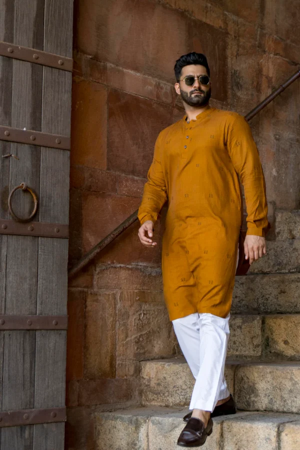 Bodhi : Jamdani Deep Mustard Knee-Length Kurta - Image 3