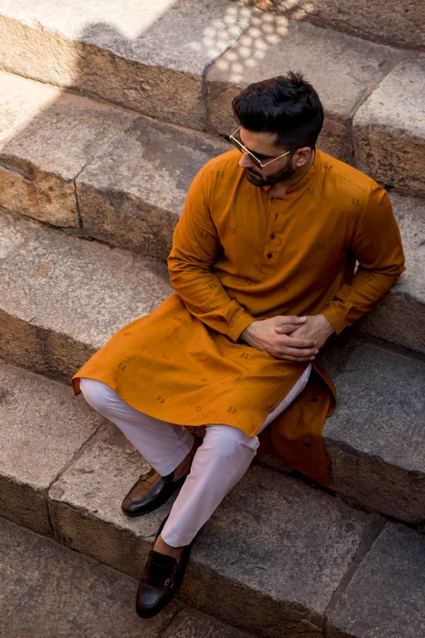 Bodhi : Jamdani Deep Mustard Knee-Length Kurta