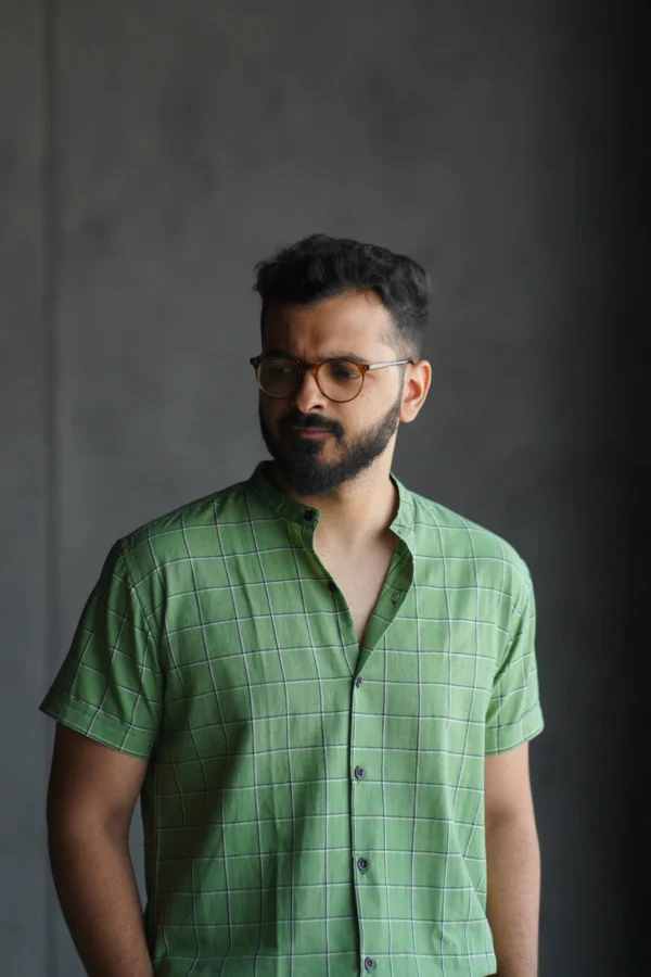 Clover : Handwoven Cotton Light Green Half-sleeve Shirt - Image 4