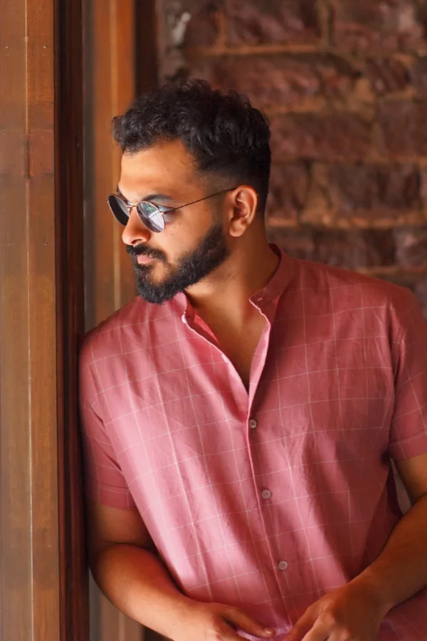 Dusk : Cotton Light Pink Half-sleeve Shirt