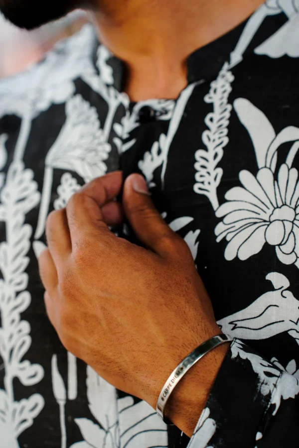 Gulmohar : Screen Print Black & White Knee-Length Kurta Set - Image 4