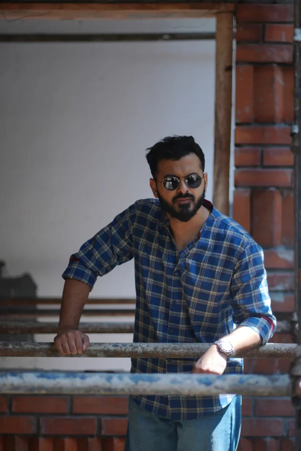 Halo : Handwoven Cotton Blue Checks Full-sleeve Shirt - Image 5