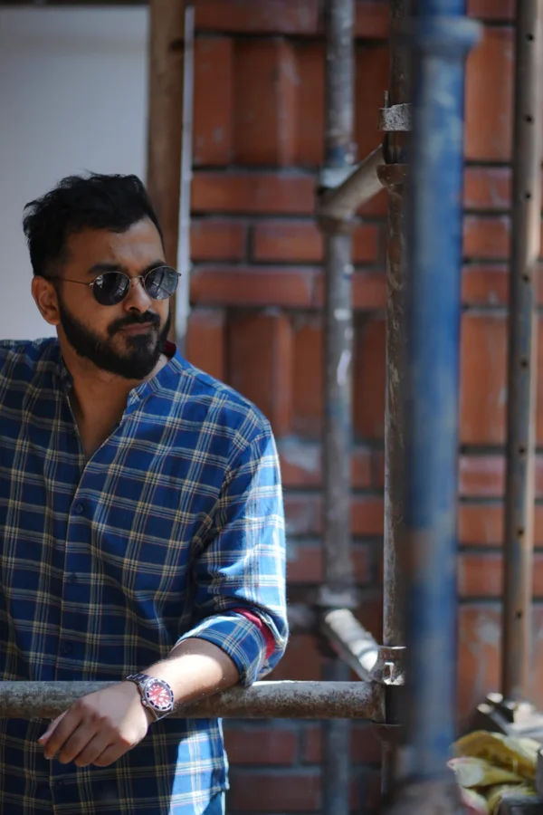 Halo : Handwoven Cotton Blue Checks Full-sleeve Shirt - Image 6