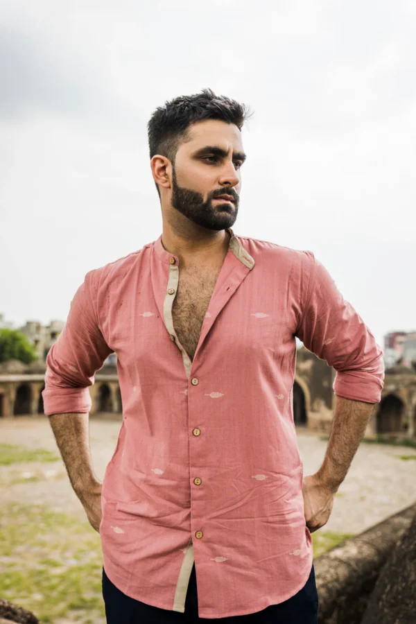 Mantra : Jamdani Pink Full-sleeve Shirt - Image 3