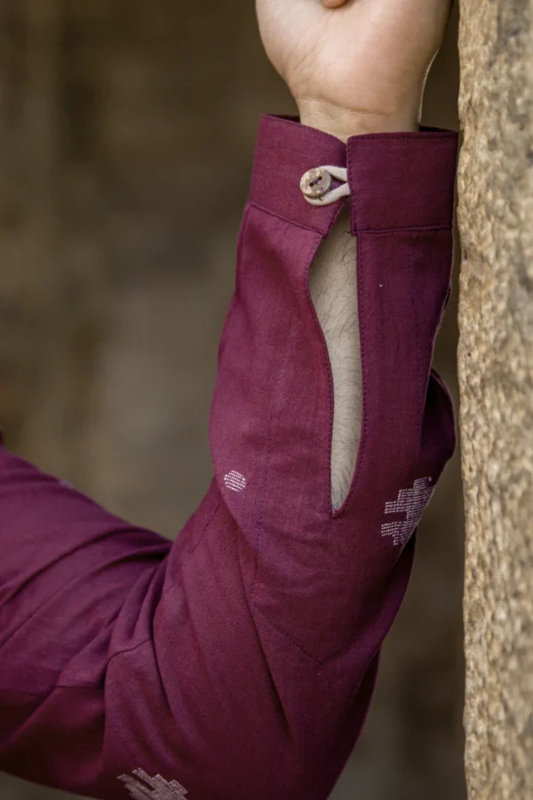 MAYA : Jamdani Wine Knee-Length Kurta - Image 5