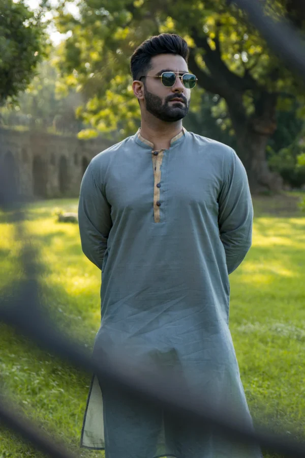 MEGHAM : Mangalgiri Cloudy Grey Knee-Length Kurta - Image 4