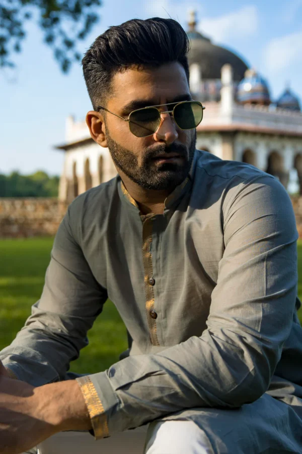 MEGHAM : Mangalgiri Cloudy Grey Knee-Length Kurta - Image 5