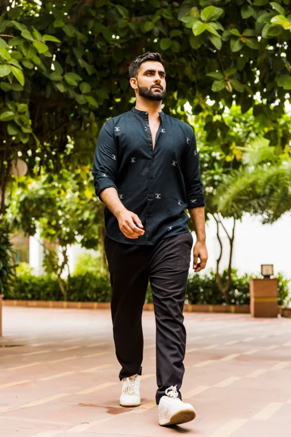 Moksha : Jamdani Black Full-sleeve Shirt