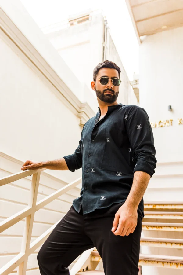 Moksha : Jamdani Black Full-sleeve Shirt - Image 2