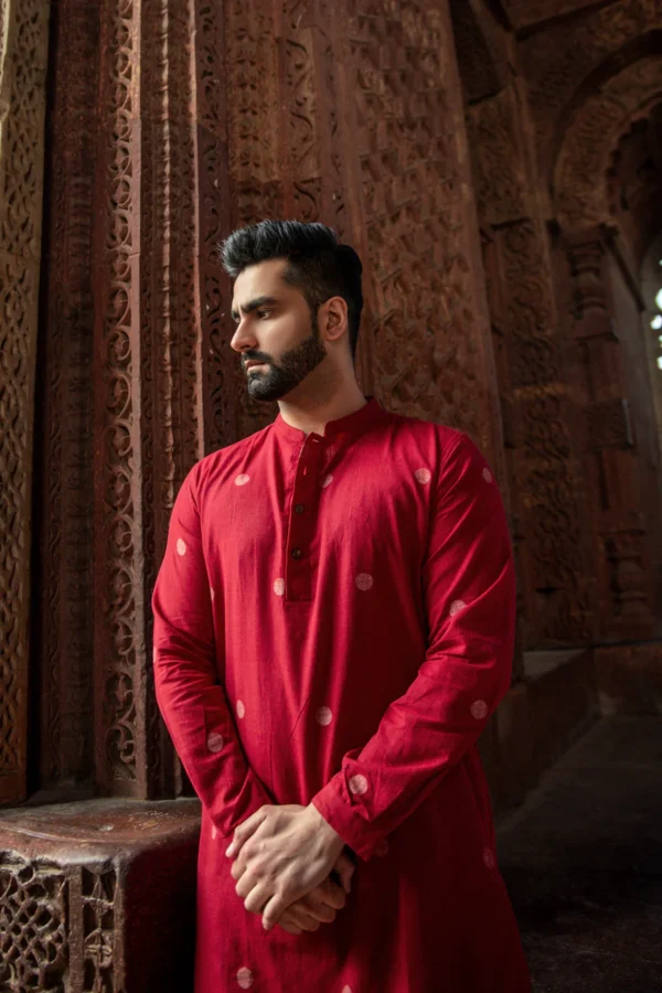 MUDITA : Jamdani Deep Red Knee-Length Kurta