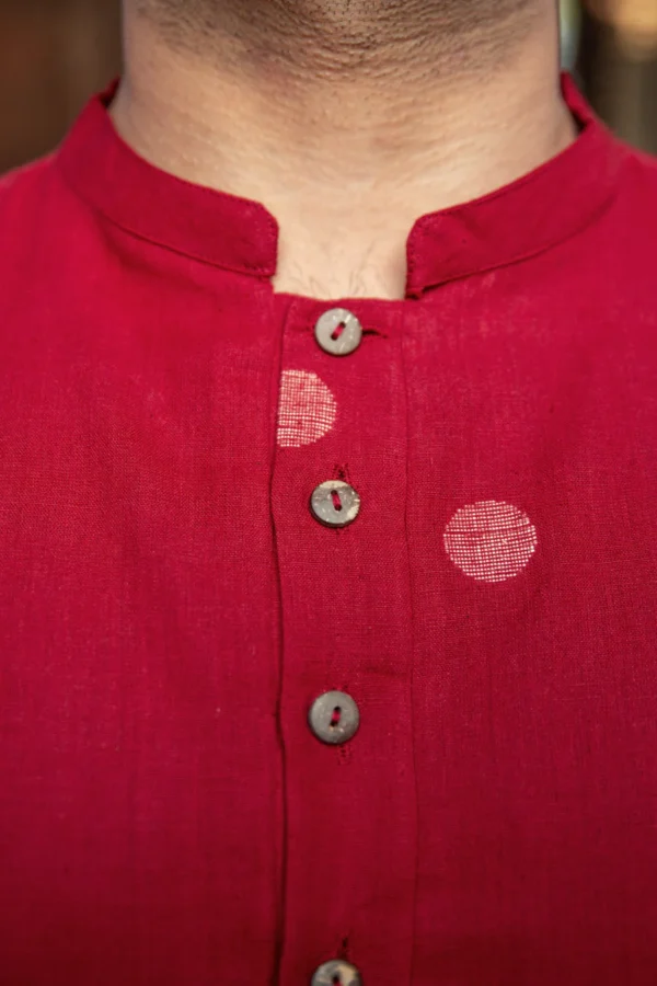 MUDITA : Jamdani Deep Red Knee-Length Kurta - Image 5