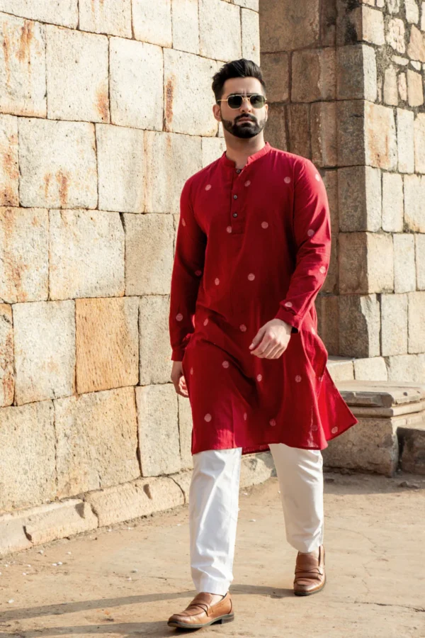 MUDITA : Jamdani Deep Red Knee-Length Kurta - Image 2