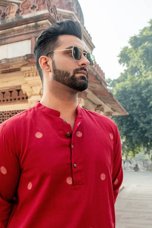 MUDITA : Jamdani Deep Red Knee-Length Kurta - Image 3