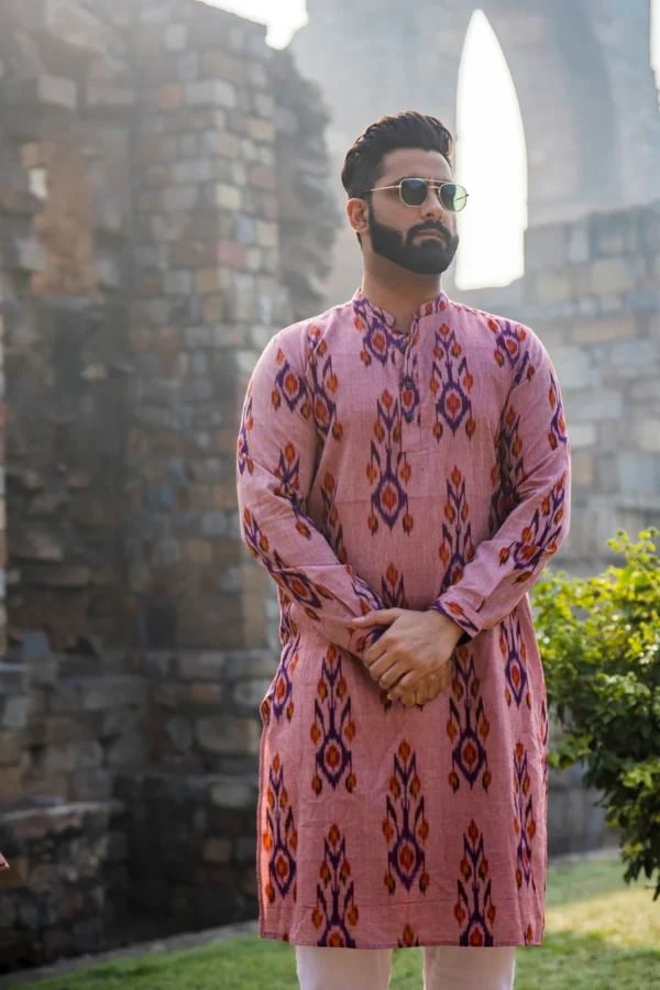 RASA : Ikat Peach Knee-Length Kurta - Image 3