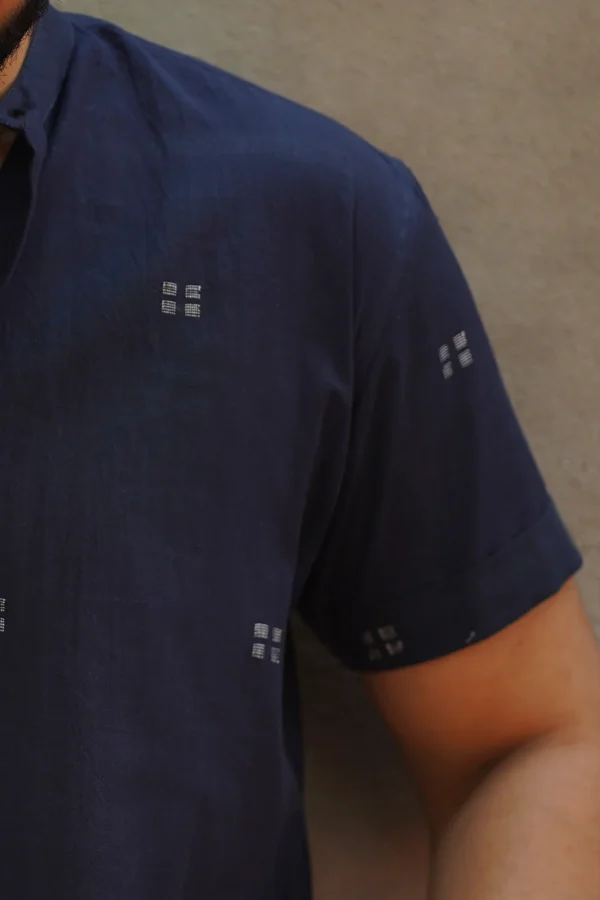Samudra : Jamdani Navy Blue Half-sleeve Shirt - Image 4