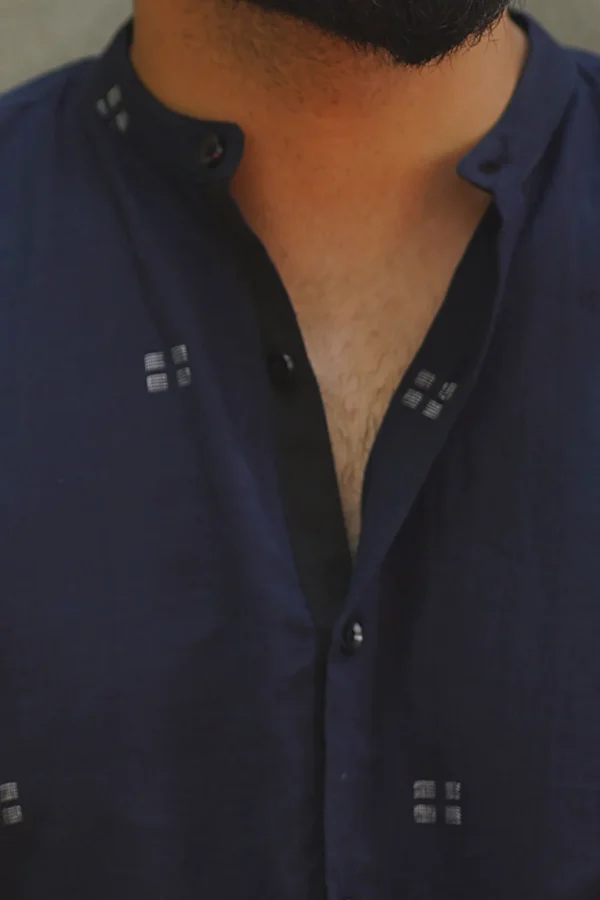 Samudra : Jamdani Navy Blue Half-sleeve Shirt - Image 5