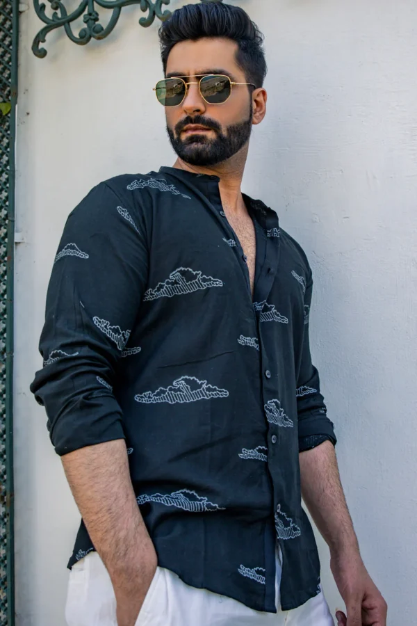 Storm : Blockprint Mulmul Black Full-sleeve Shirt