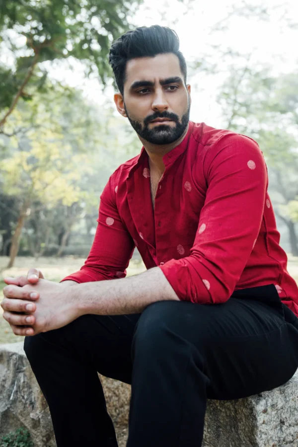 Tara : Jamdani Deep Red Full-sleeve Shirt