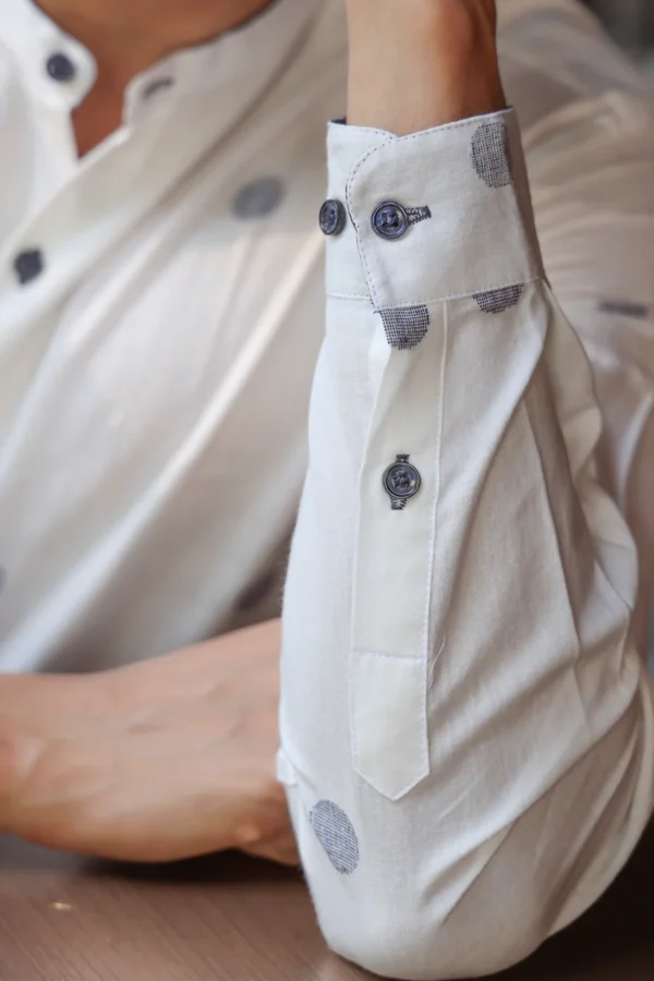Veda : Jamdani White Full-sleeve Shirt - Image 6