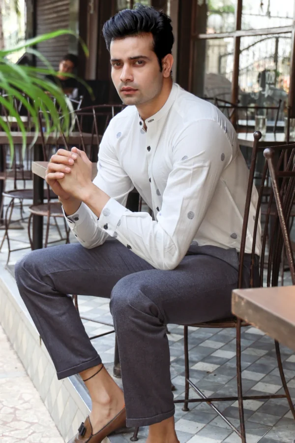 Veda : Jamdani White Full-sleeve Shirt - Image 4