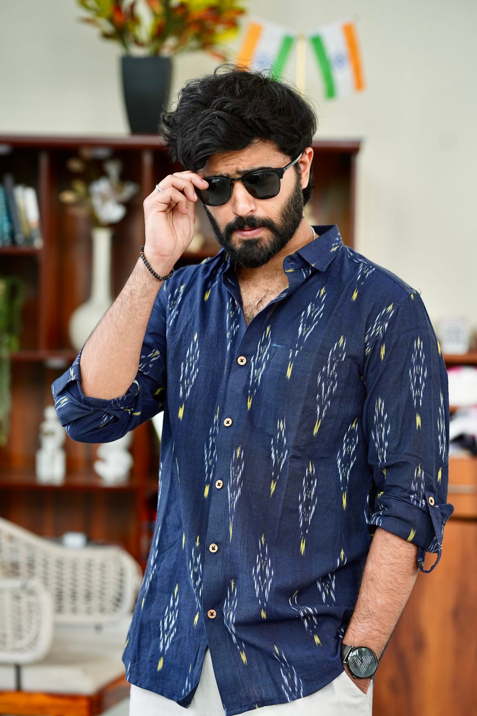 Dark Blue - Ikat Cotton Shirt