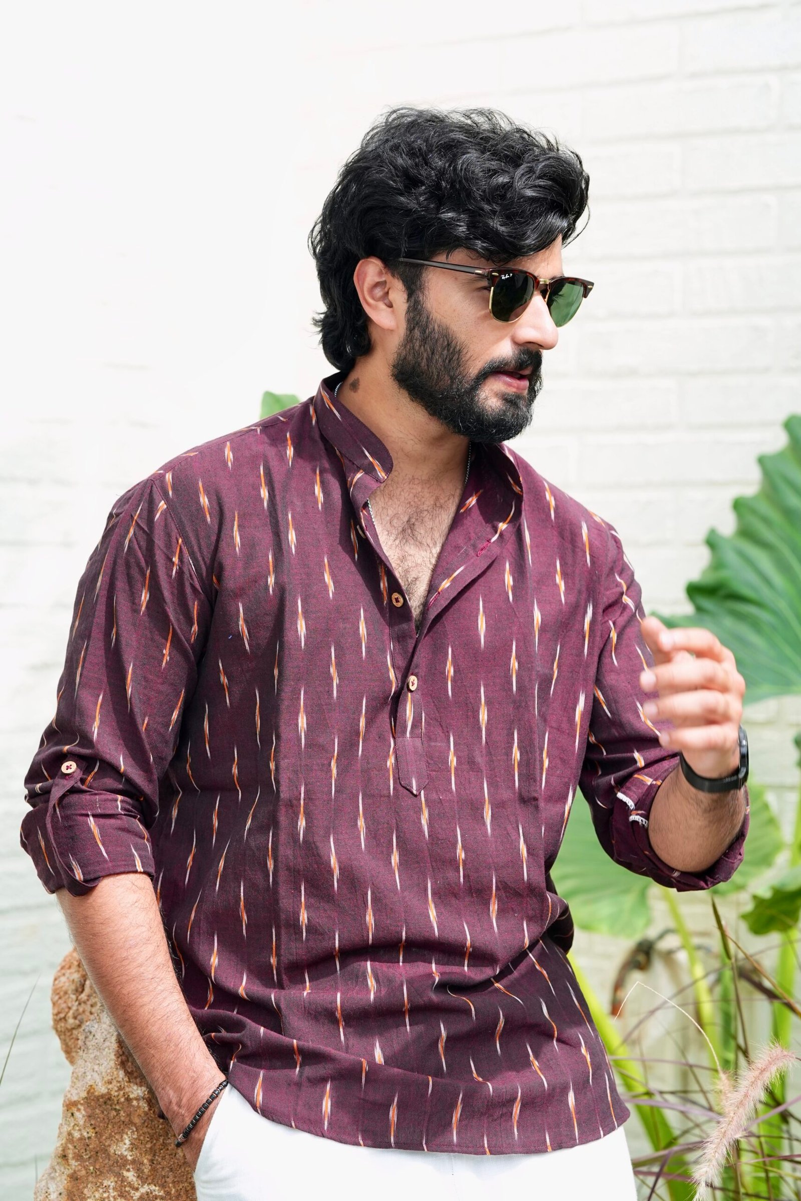 Saddle Brown - Ikat Cotton Short Kurta - Image 2