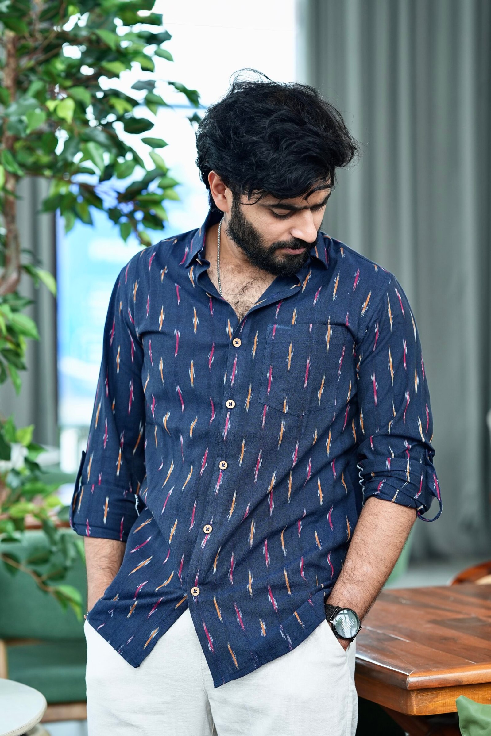 Midnight Blue - Ikat Cotton Shirt - Image 3