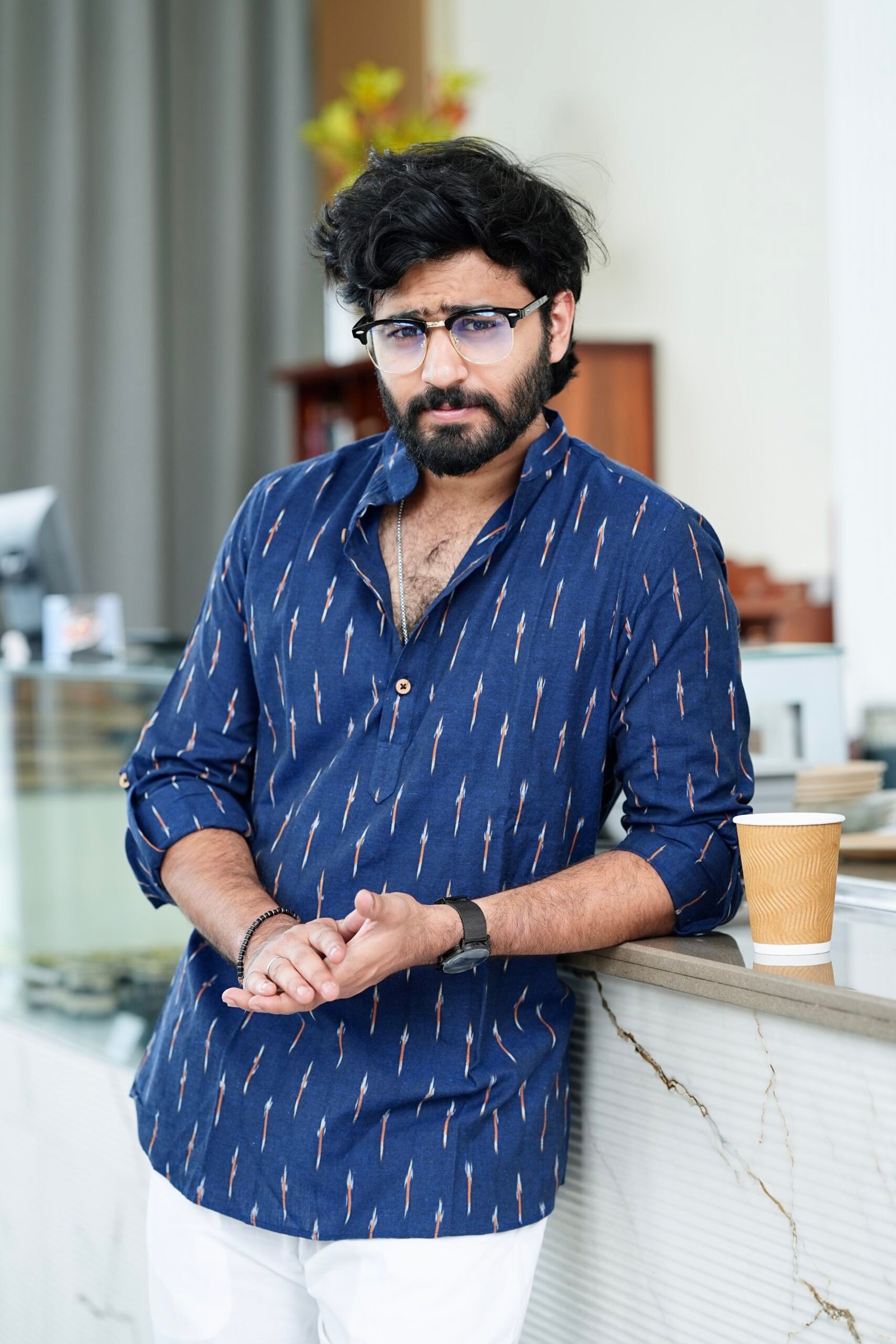 Oxford Blue - Ikat Cotton Short Kurta