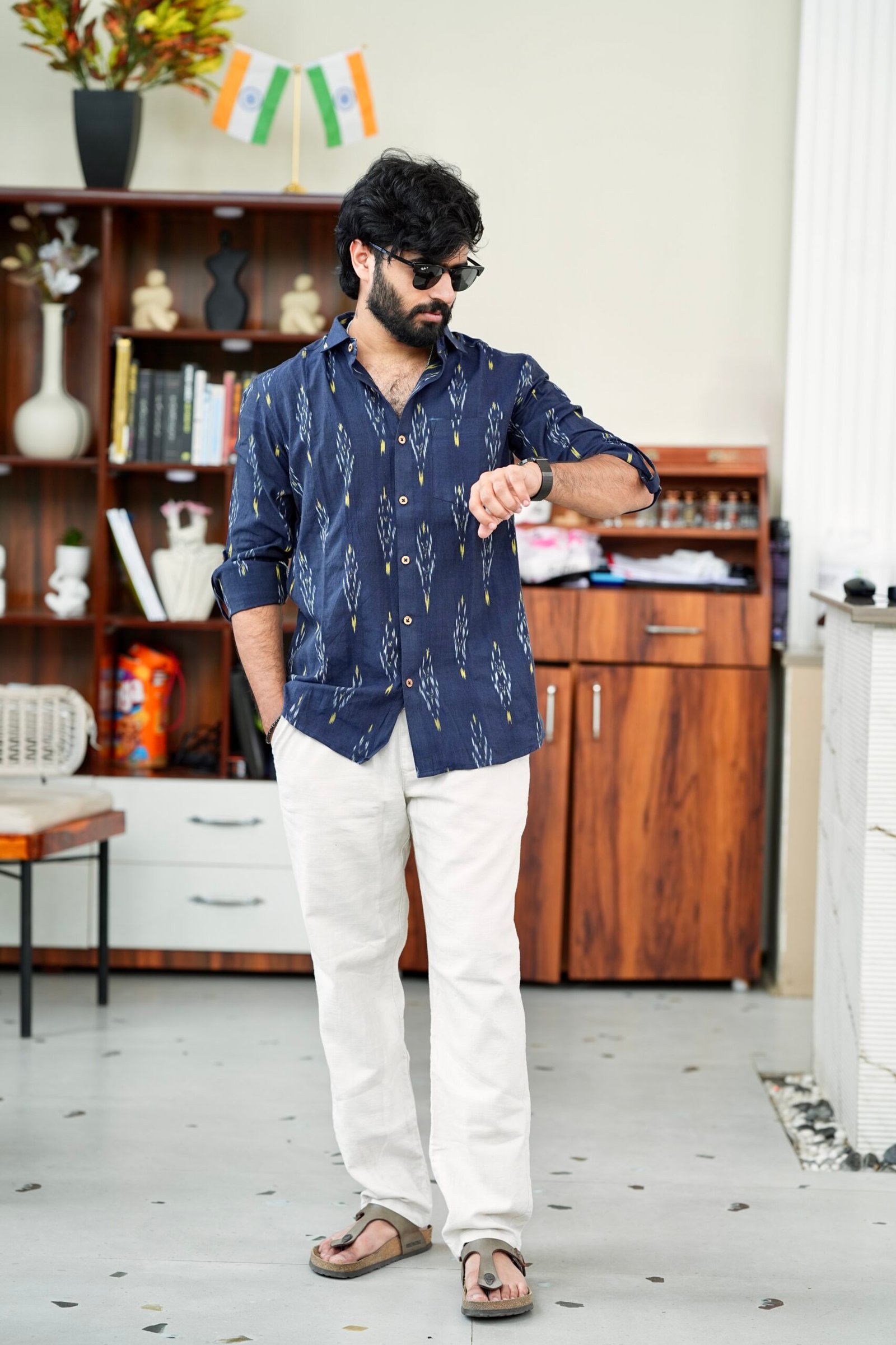 Dark Blue - Ikat Cotton Shirt - Image 3