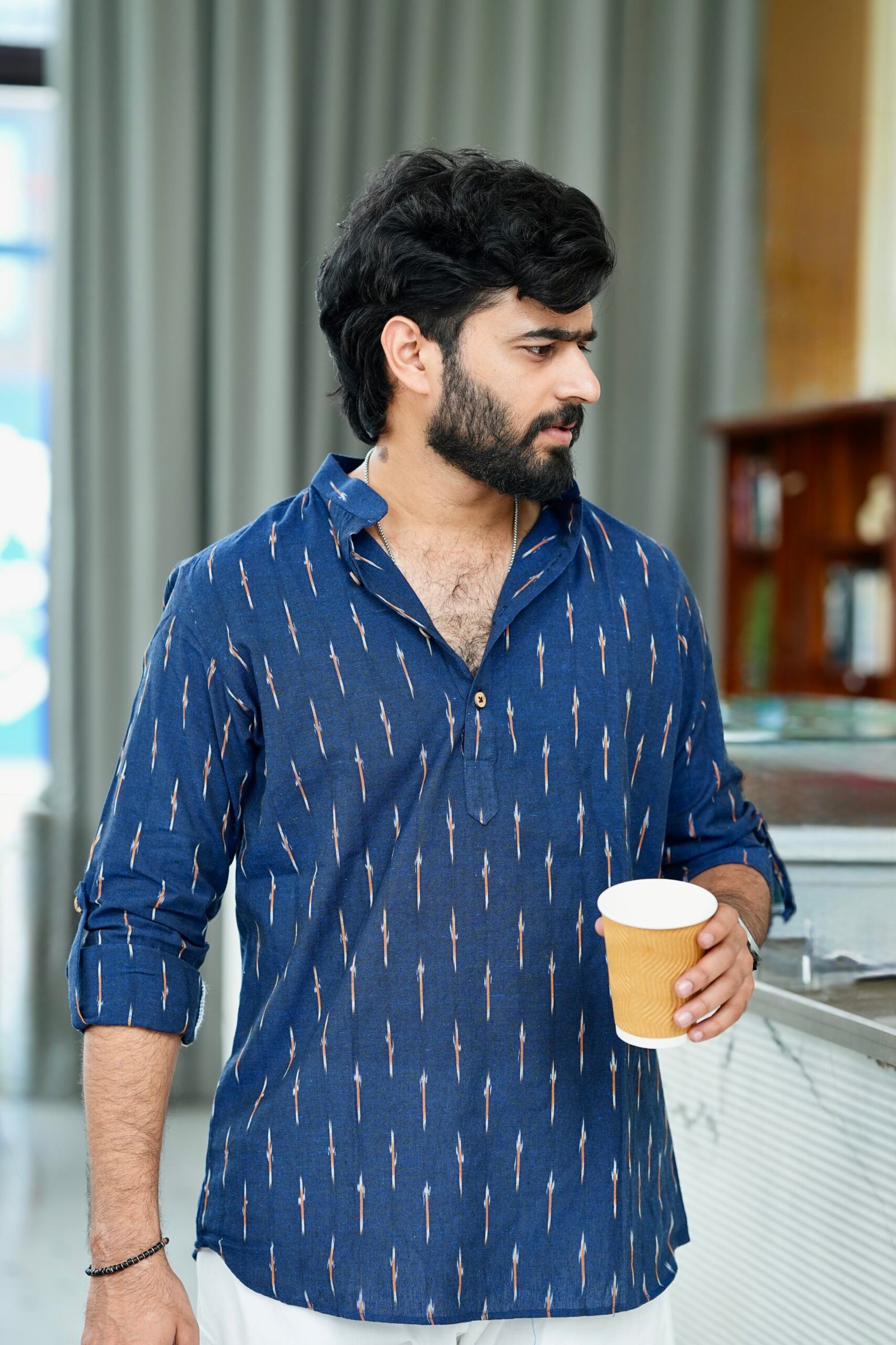 Oxford Blue - Ikat Cotton Short Kurta - Image 3