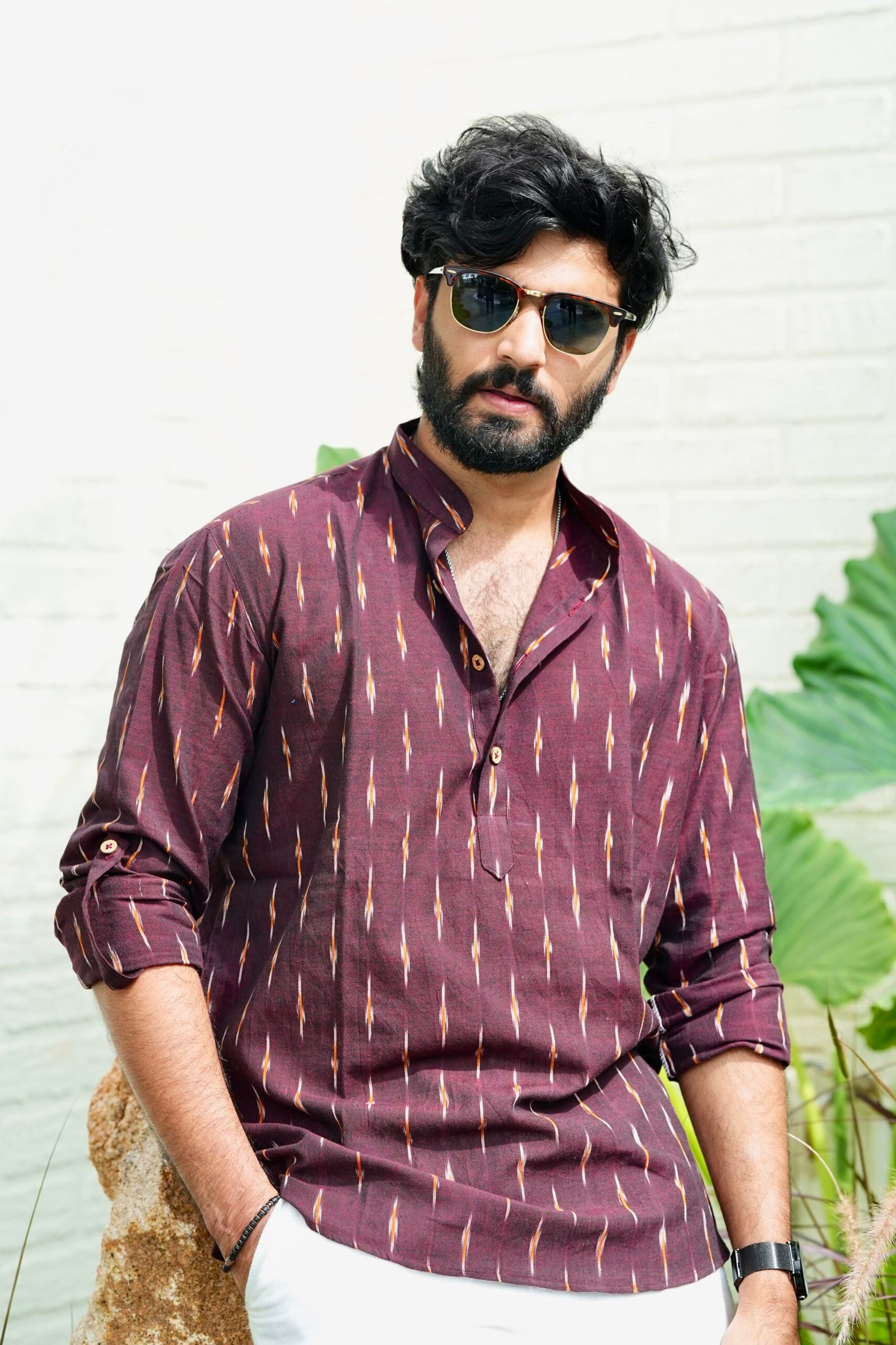Saddle Brown - Ikat Cotton Short Kurta