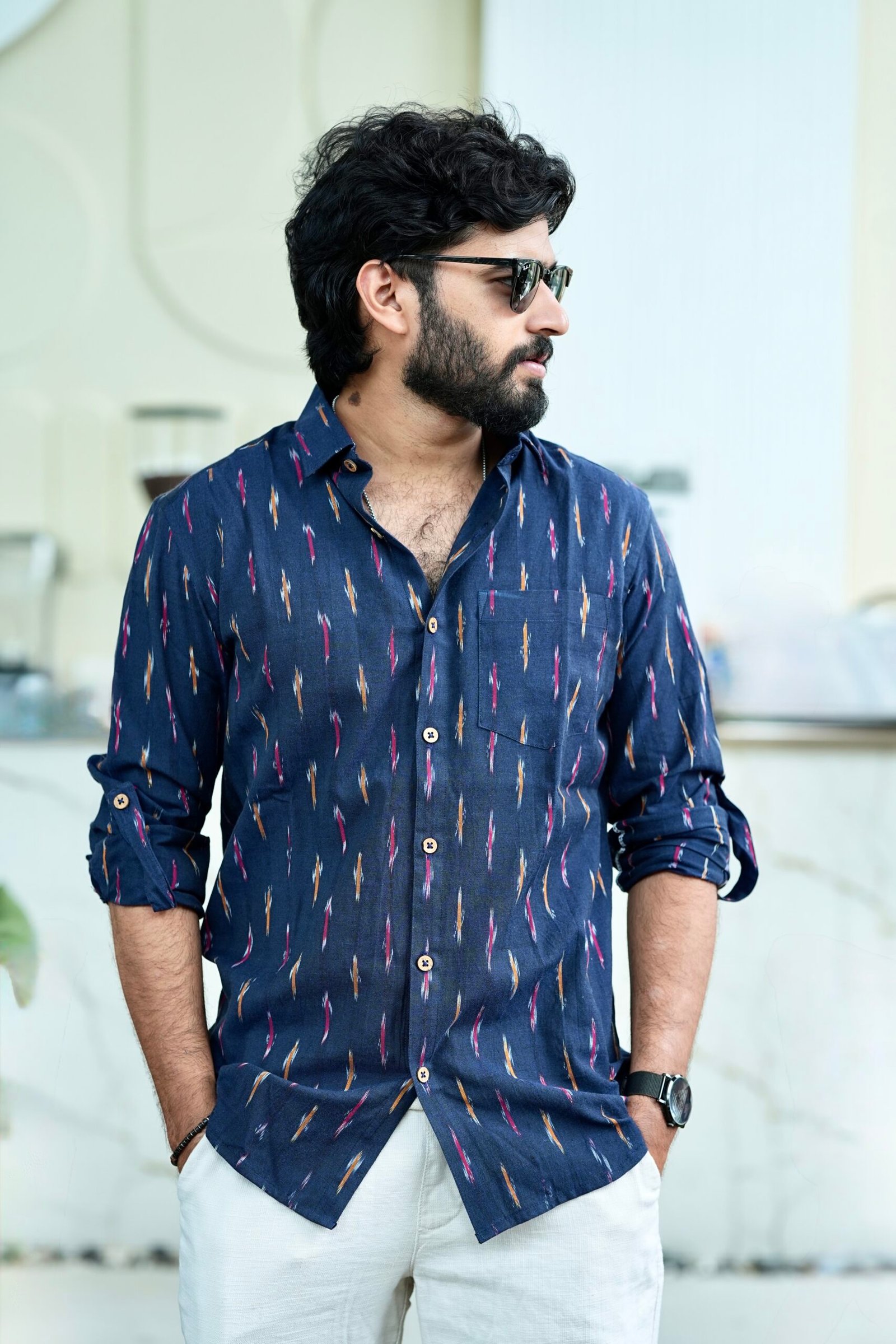 Midnight Blue - Ikat Cotton Shirt - Image 2