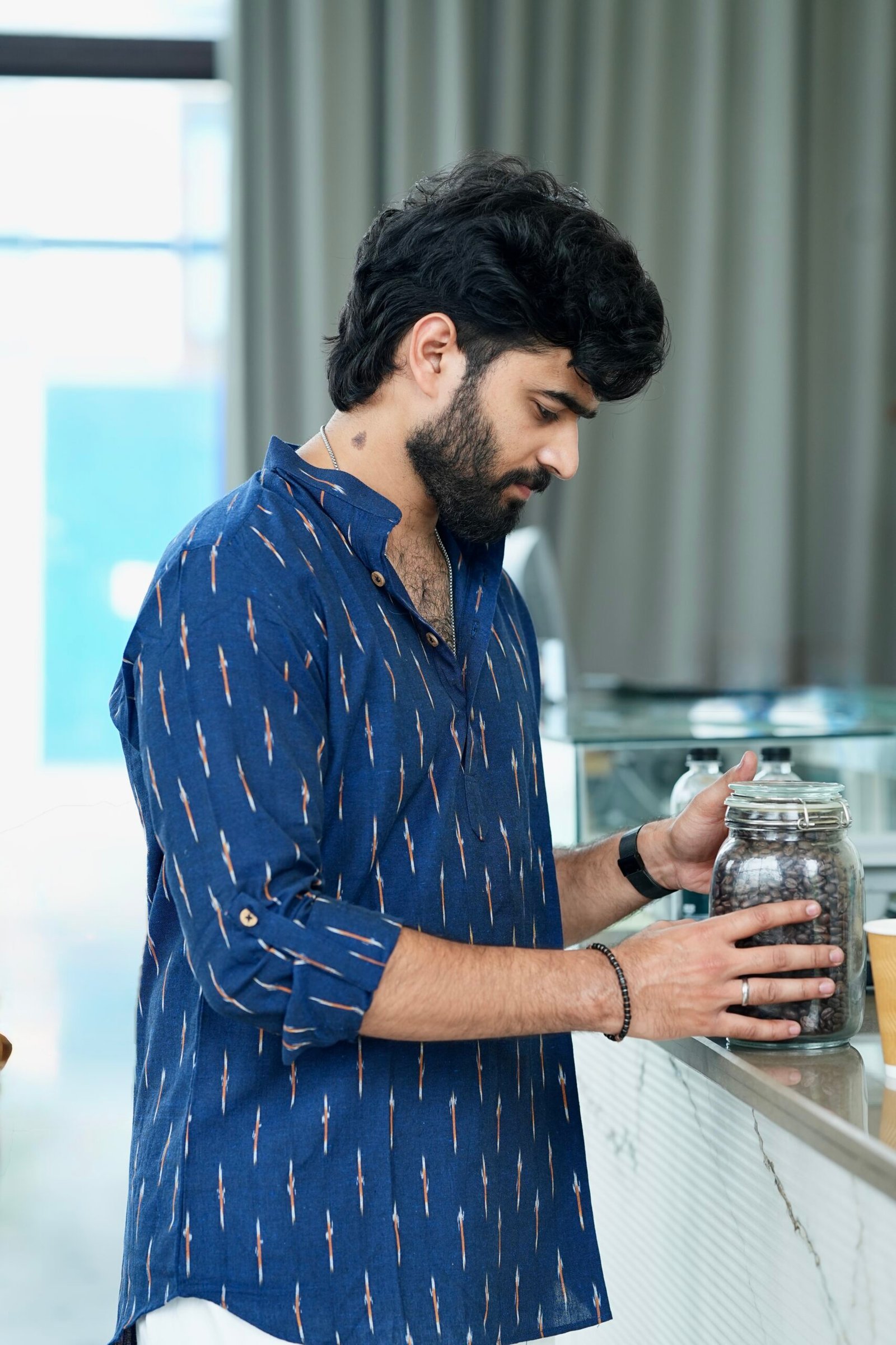 Oxford Blue - Ikat Cotton Short Kurta - Image 2