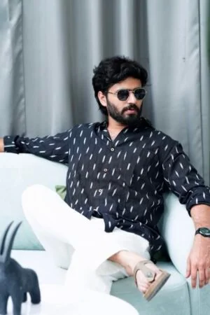 Carbon Black - Ikat Cotton Shirt