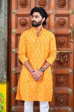 Marigold Yellow - Ikat Cotton Long Kurta