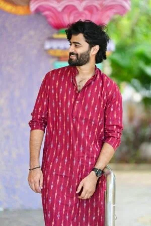 Maroon Rouge - Ikat Cotton Long Kurta