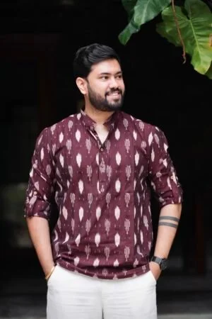 Brunette Brown - Ikat Cotton Short Kurta